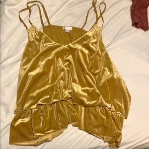 Tiered mustard velvet crop tank